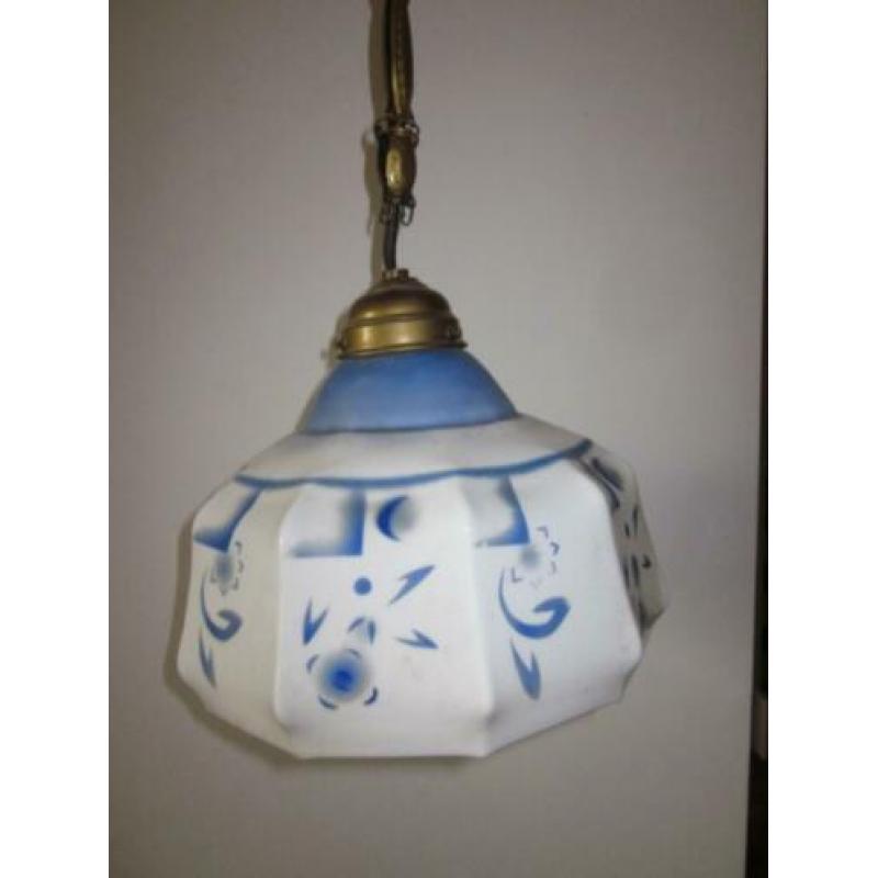 Hanglamp groot art deco art nouveau jugendstil glas blauw