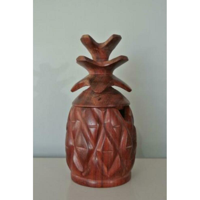 vintage houten POTJE ananas houtsnijwerk wood teak no retro