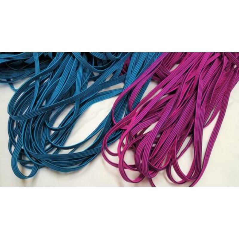 Elastiek band, rekbaar band, 8 mm breed, roze en blauw