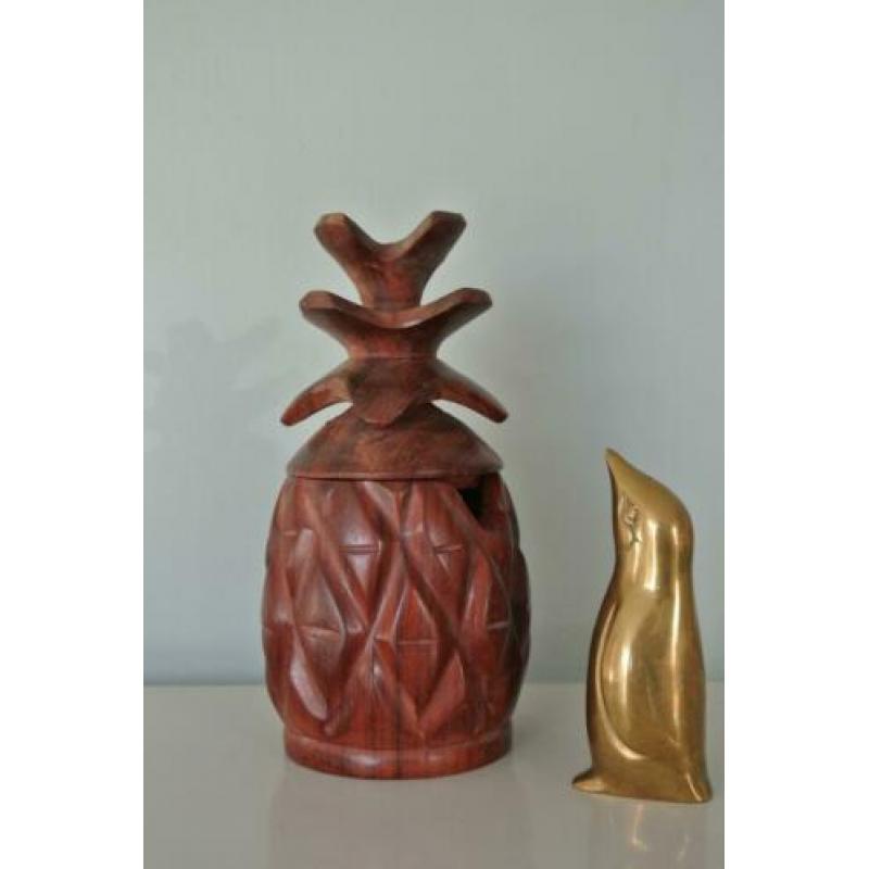 vintage houten POTJE ananas houtsnijwerk wood teak no retro