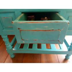 Brocante ibiza stijl kast met spijlen kleur turquoise