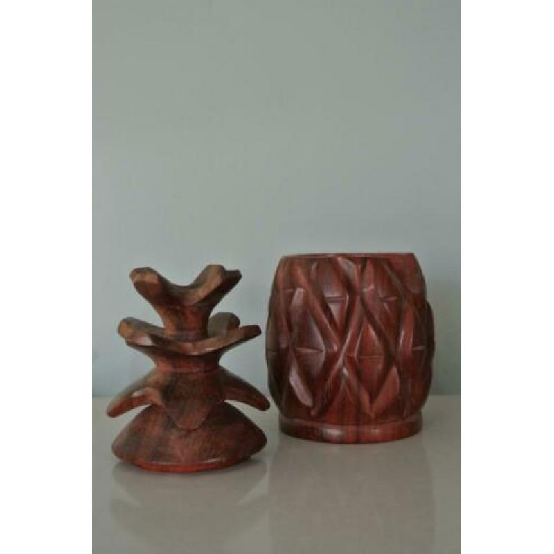 vintage houten POTJE ananas houtsnijwerk wood teak no retro