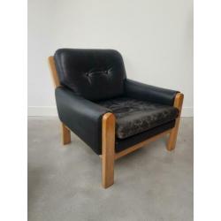 2x vintage leren fauteuil - Deens Design - 70s