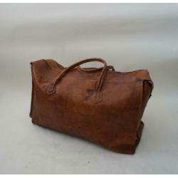 Antieke leren valies reistas brocante leren travelbag