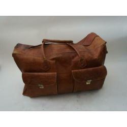 Antieke leren valies reistas brocante leren travelbag