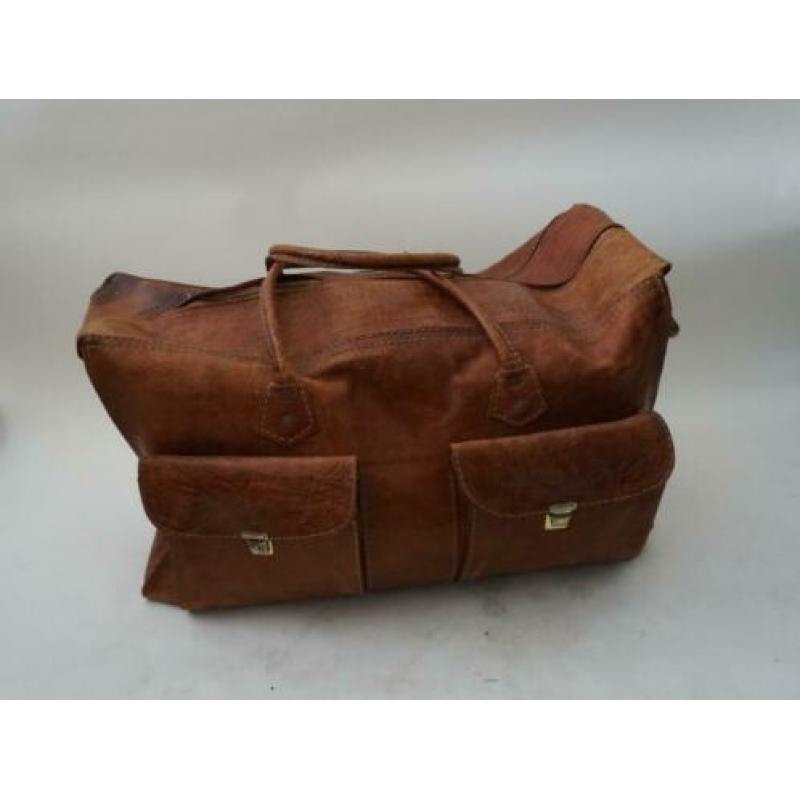 Antieke leren valies reistas brocante leren travelbag