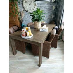 Eettafel hout 100x190 cm met 6 stoelen