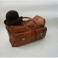 Antieke leren valies reistas brocante leren travelbag