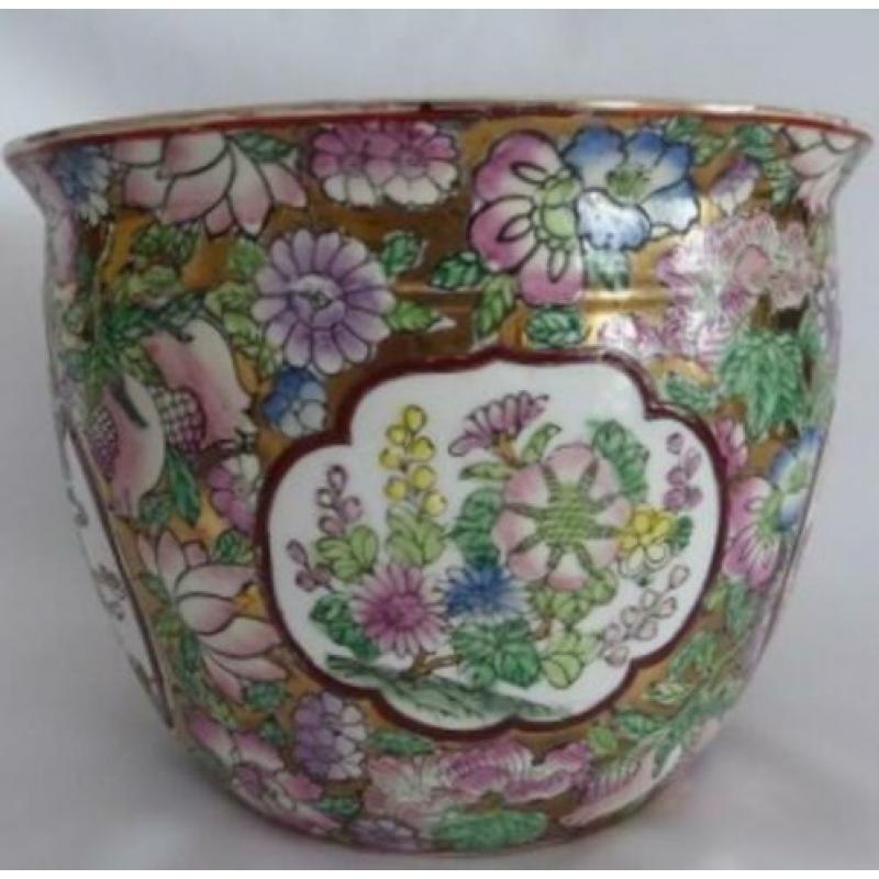 Chinese polychrome cachèpot(Bloempot)Mille Fleur (K) Canton