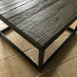 Houten/ijzeren industriële salontafel grijs/zwart