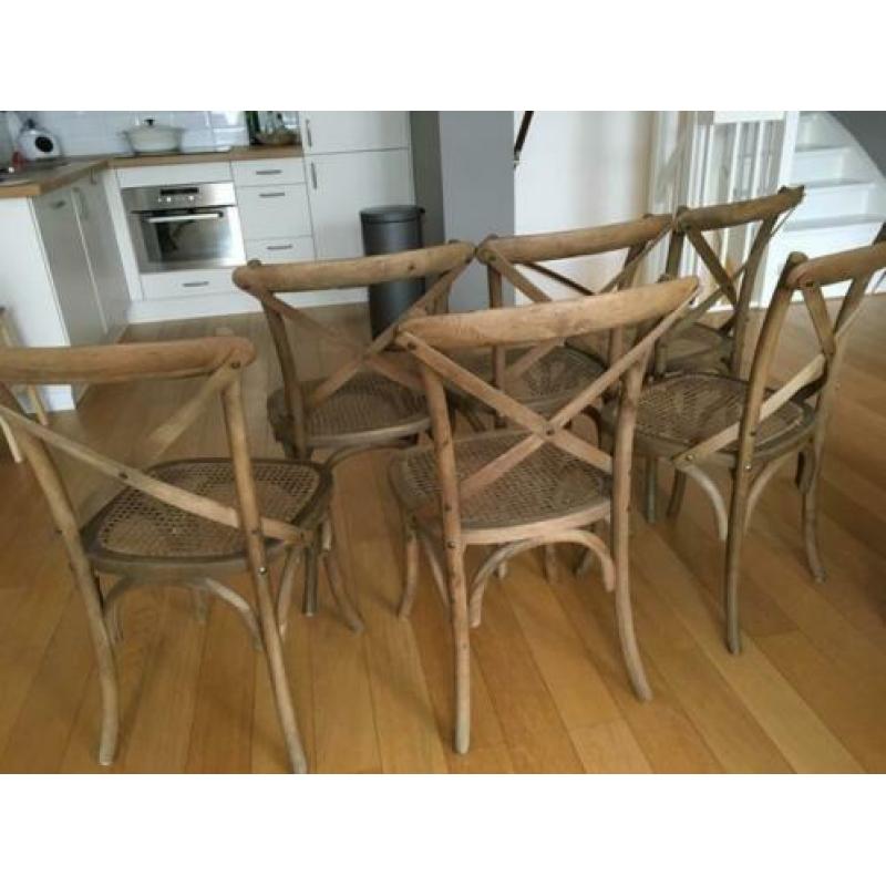 6 houten stoelen met webbing zitting