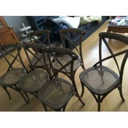 6 houten stoelen met webbing zitting