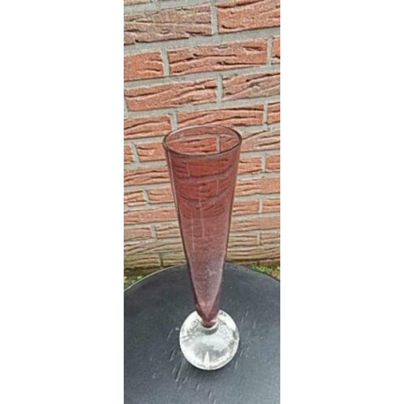 Oud Vintage Spijkervaasje - leerdam glas brocante Retro