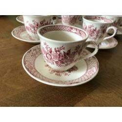 Mason's stratford pink 6 grote koffie kop met schotel