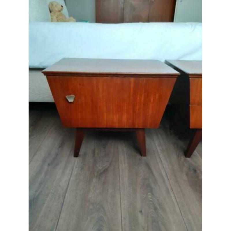 Vintage Nachtkastjes Set, Deens, Teak, Pootjes, Jaren 50/60