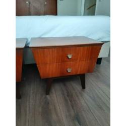 Vintage Nachtkastjes Set, Deens, Teak, Pootjes, Jaren 50/60