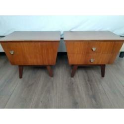 Vintage Nachtkastjes Set, Deens, Teak, Pootjes, Jaren 50/60