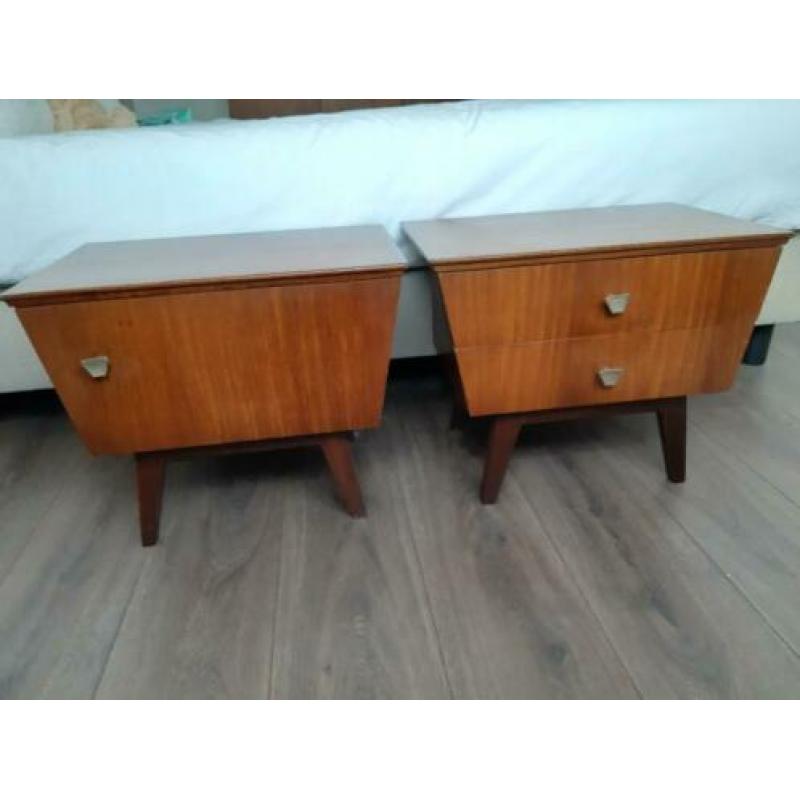 Vintage Nachtkastjes Set, Deens, Teak, Pootjes, Jaren 50/60