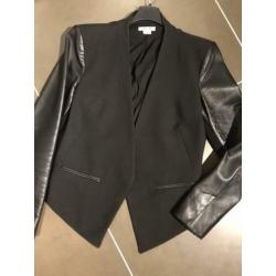 Helmut lang colbert jasje zwart leren mouwen, mt 4 small 36