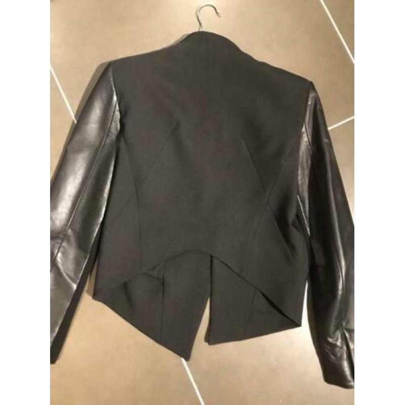 Helmut lang colbert jasje zwart leren mouwen, mt 4 small 36