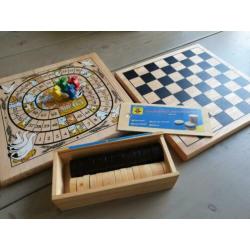 Luxe houten bordspellen ganzenbord,dambord/damstenen/schaken