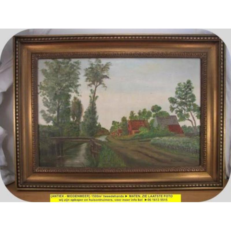 8966 - schilderij R. de Leur landweg met brug - € 45