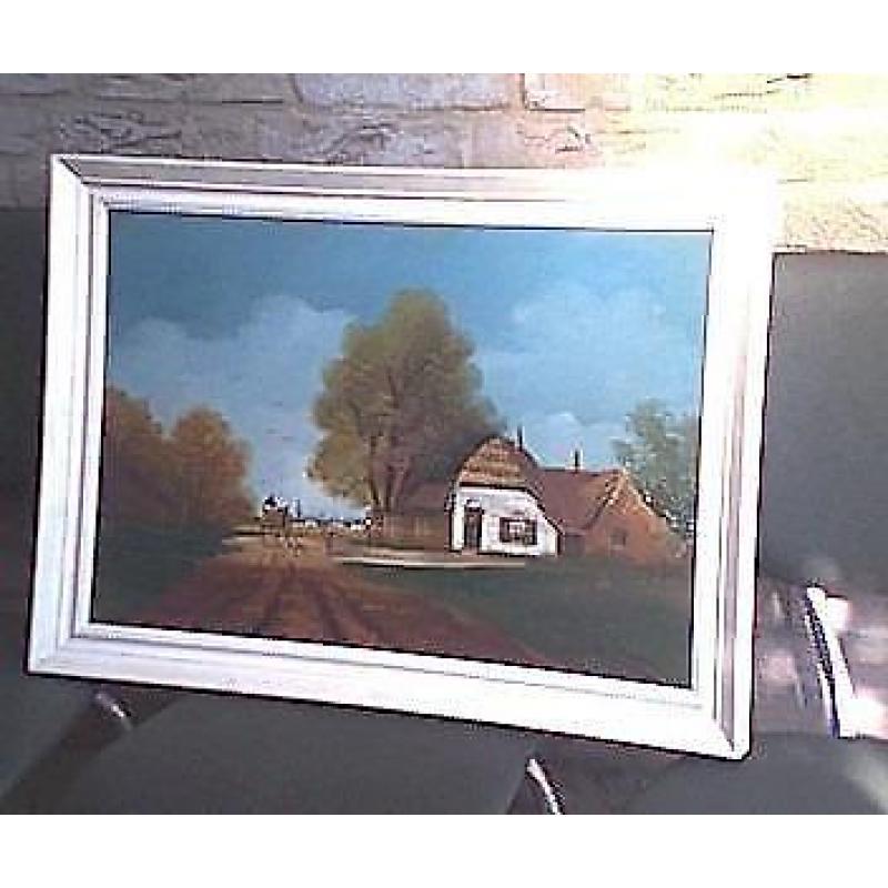 Schilderij landschap J. Jongejan antiek boerderij of molen