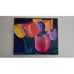 Modern Canvas olieverf op doek schilderij tulpen 120x100 cm