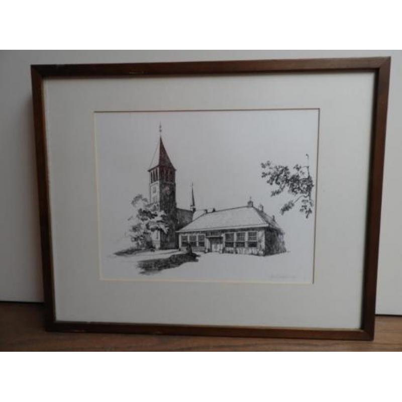 Pentekening kerk - Gesigneerd Hans Smolders