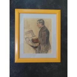 tekening man in orkest met trommel en bekken, 1920, in lijst