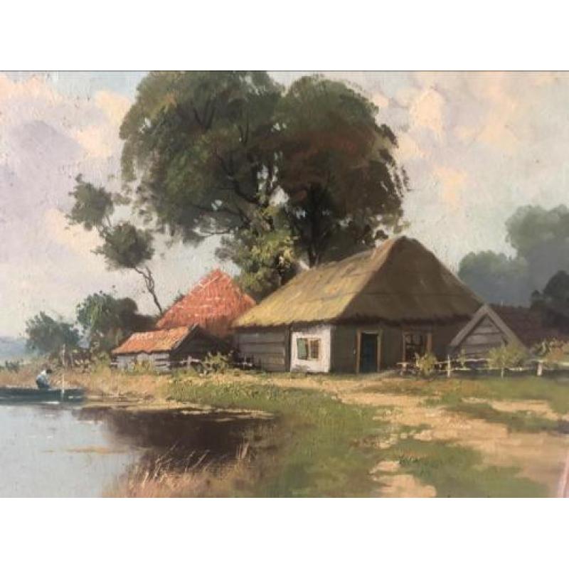 Haagse School Landschap, Olie verf op doek rond 1900 Coward