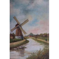 Schilderij molenlandschap, gesigneerd