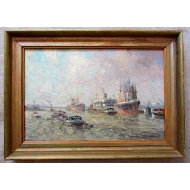 ====40 x 60 cm==havengezicht==G J Delfgaauw 1882-1947====