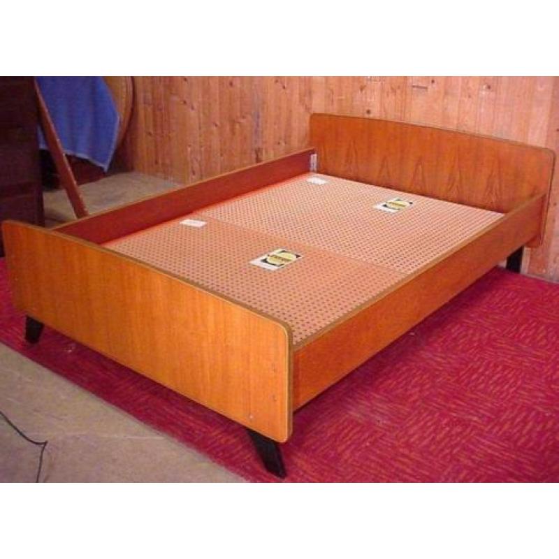 Strak Retro tweepersoons vintage teak houten bed meubel Art