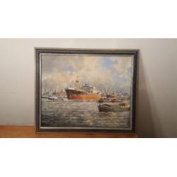 Anton van Unen olieverf Rotterdamse Haven 40 x 50cm doek