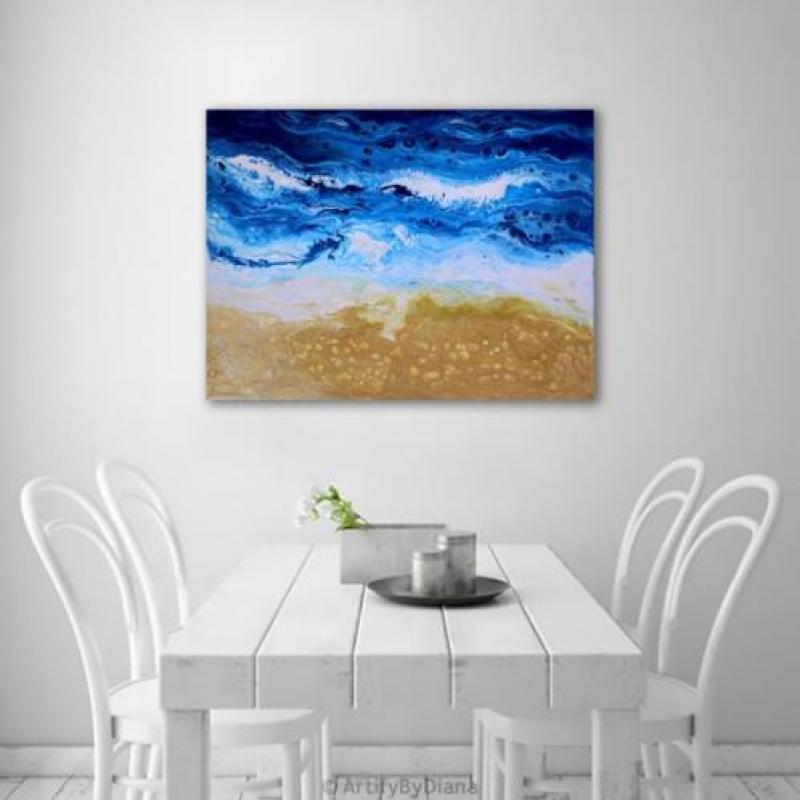 Groot Strand en Zee Schilderij Modern Abstract Schilderij