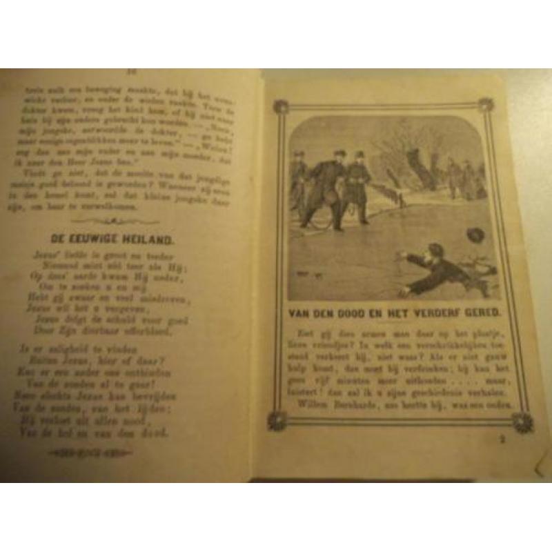 374. Antiek boek Bijbel prent 1898 Voor de lieve kleinen