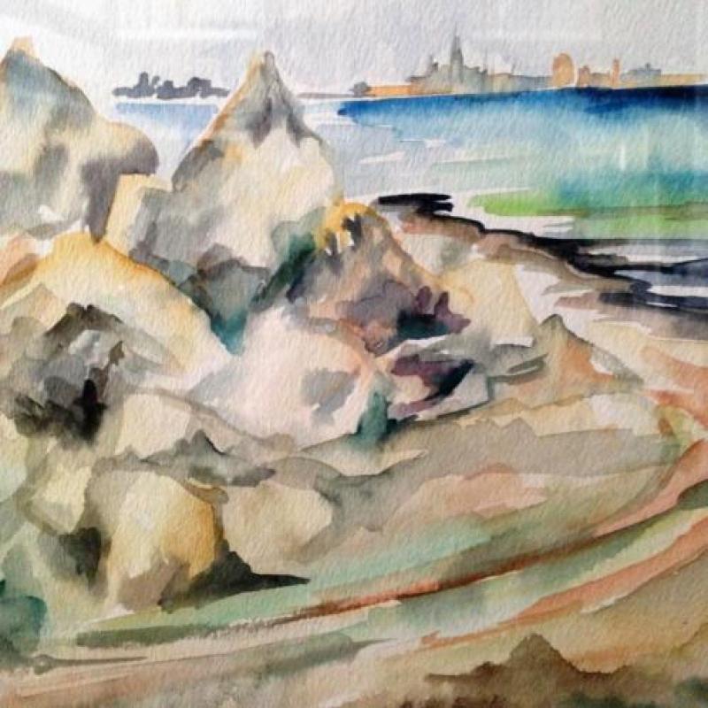 Aquarel landschap met water Ruth Leem