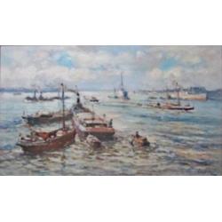 =Evert Moll 1878-1955==havengezicht ROTTERDAM==60 x 100 cm