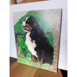 Schilderij acrylverf abstract kunst: Berner Sennen hond