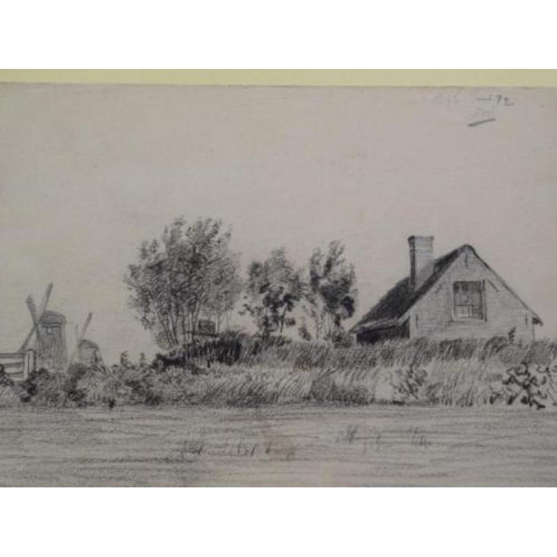 Vier tekeningen Axel man klederdracht landschap, molens 1892