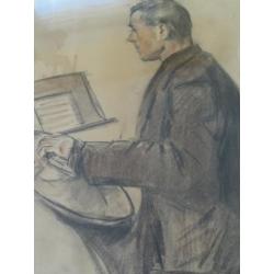 tekening man in orkest met trommel en bekken, 1920, in lijst