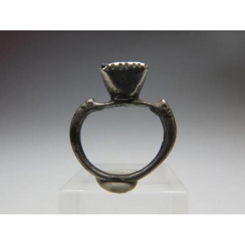 Medieval silver children's ring with garnet inlay