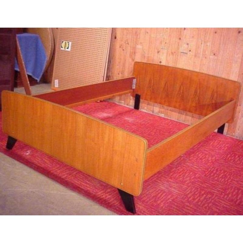 Strak Retro tweepersoons vintage teak houten bed meubel Art