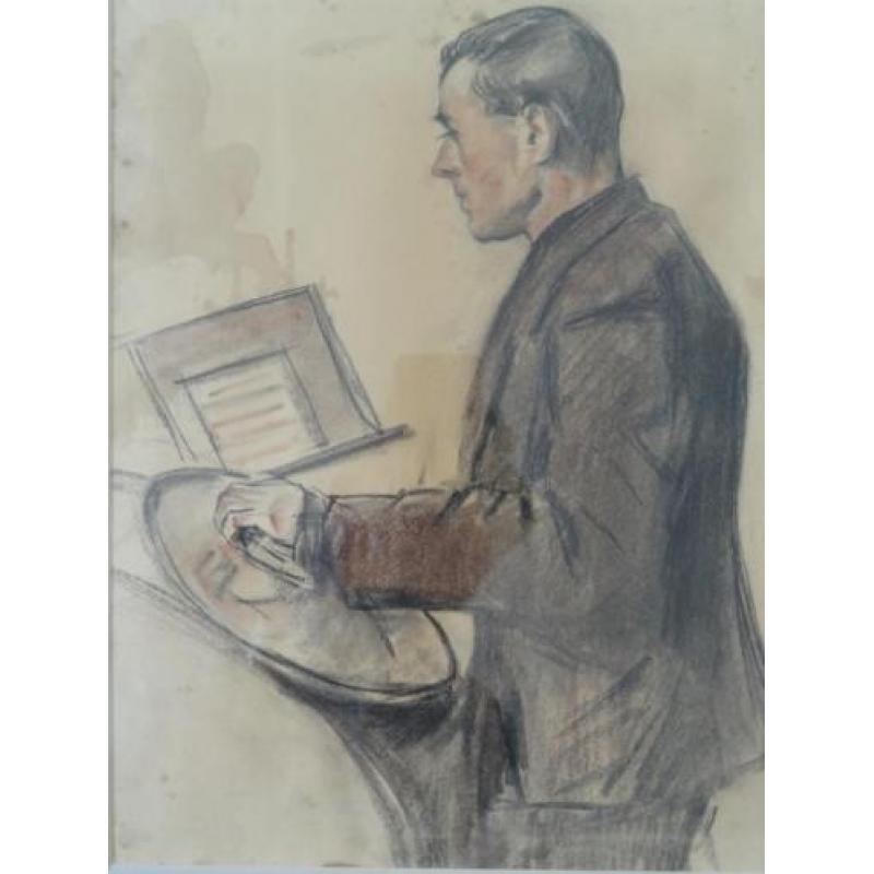 tekening man in orkest met trommel en bekken, 1920, in lijst