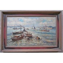 =havengezicht ROTTERDAM==60 x 100 cm==Evert Moll 1878-1955=