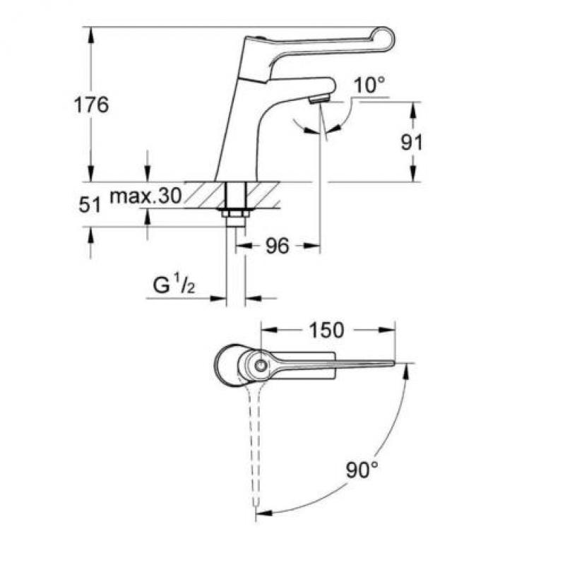 Euroeco toiletkraan ergonomisch chroom