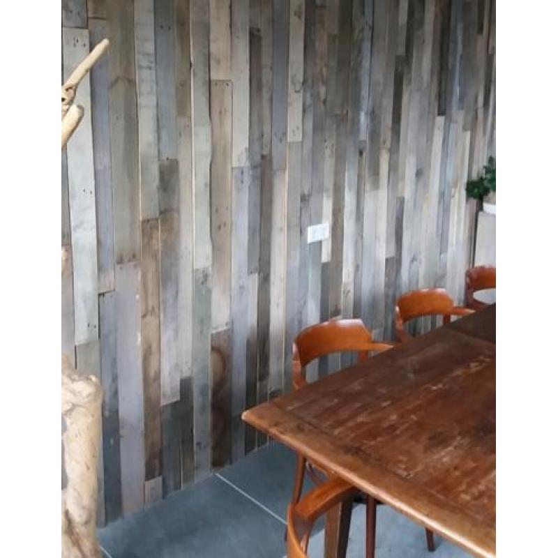 houtstrip houten wand sloophout barnwood ipv behang uniek